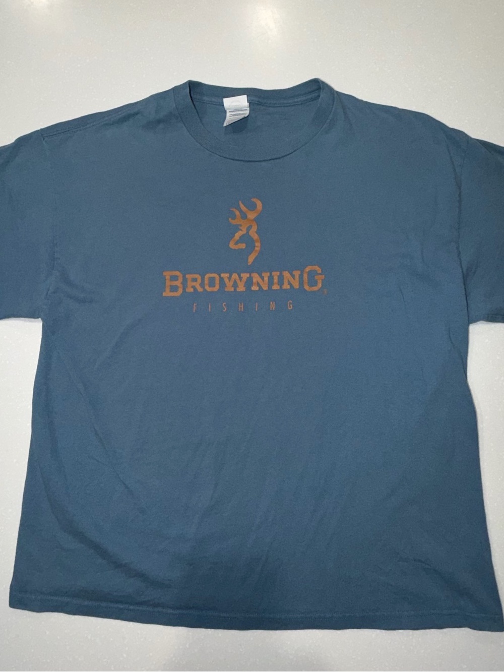 Delta Men's Slate Blue Tee with Rust Brown Logo